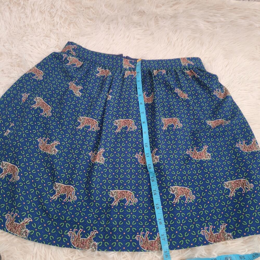J. Crew Blue Bengal Animal Print Blue Boho Mini Skirt - Picture 10 of 12